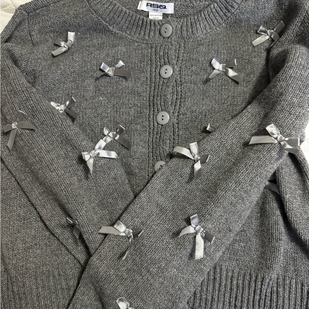 RSQ Gray Cardigan with Silver Ribbon Accents